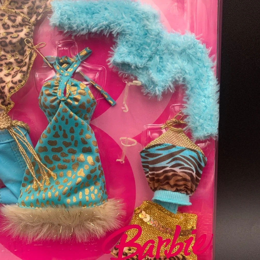 Barbie Fashion Fever Outfit Leopard Print Teal Gold Faux Fur J1375 NIB 2005